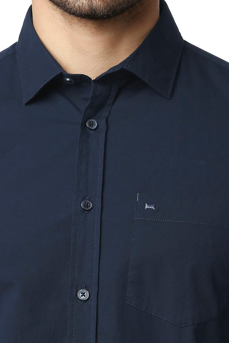 BASICS SLIM FIT SKY CAPTAIN NAVY COTTON POPLIN STRETCH SHIRT