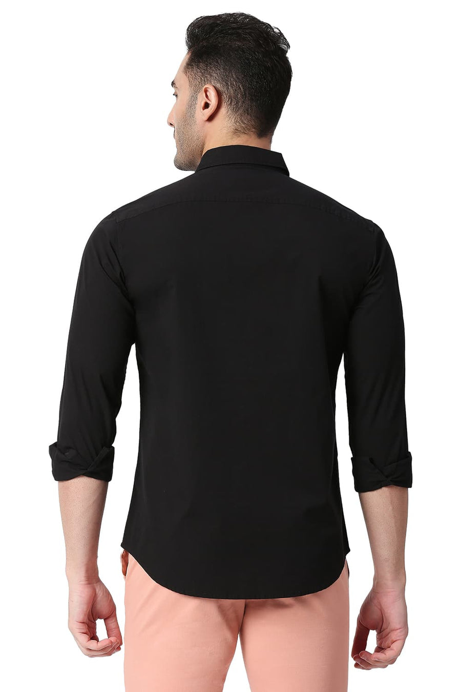 BASICS SLIM FIT MOONLESS BLACK COTTON POPLIN STRETCH SHIRT