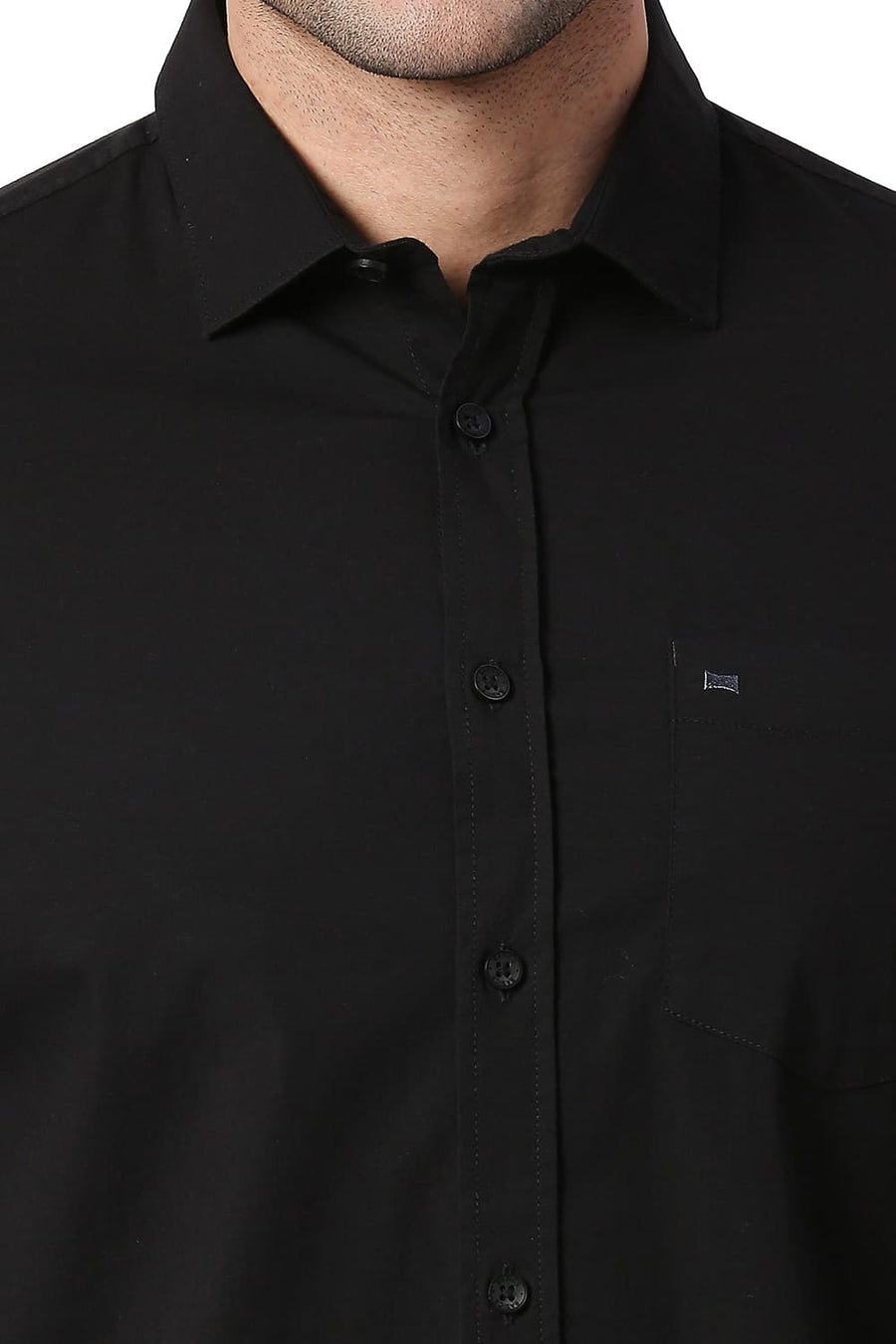 BASICS SLIM FIT MOONLESS BLACK COTTON POPLIN STRETCH SHIRT