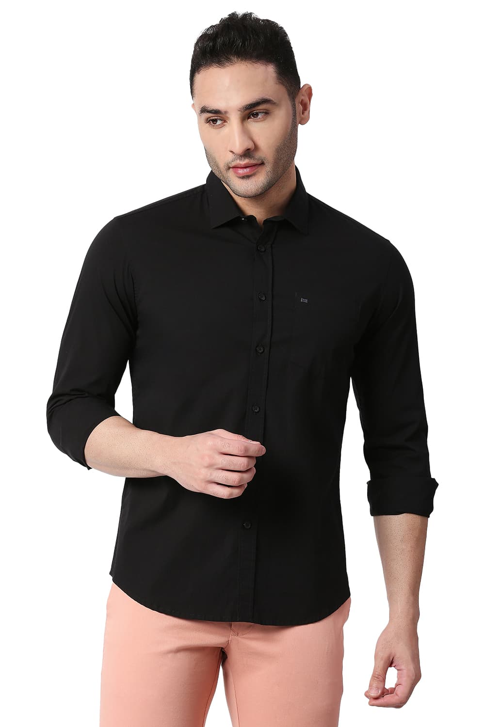 BASICS SLIM FIT COTTON POPLIN STRETCH SHIRT