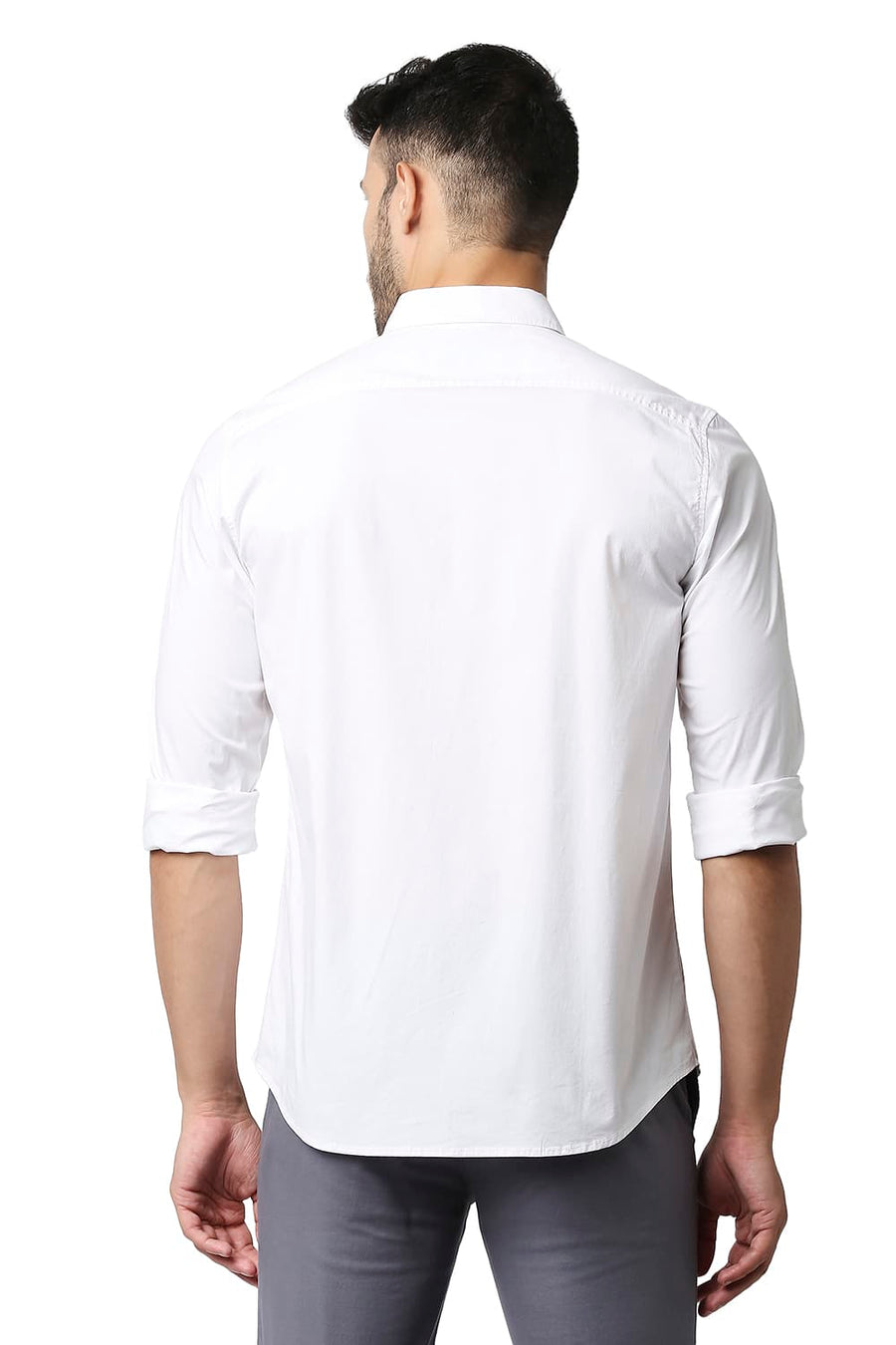 BASICS SLIM FIT BRILLIANT WHITE COTTON POPLIN STRETCH SHIRT