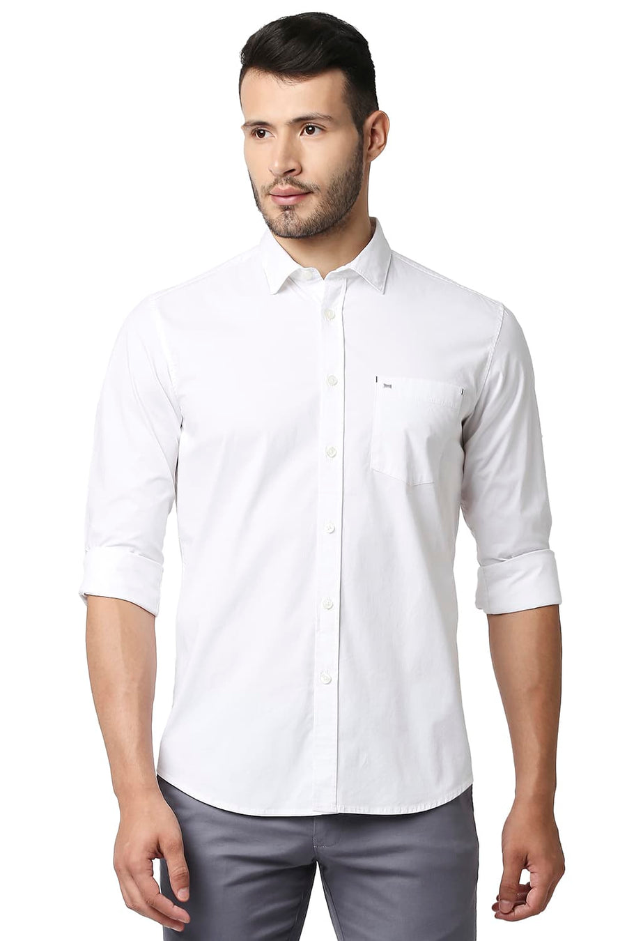 BASICS SLIM FIT BRILLIANT WHITE COTTON POPLIN STRETCH SHIRT