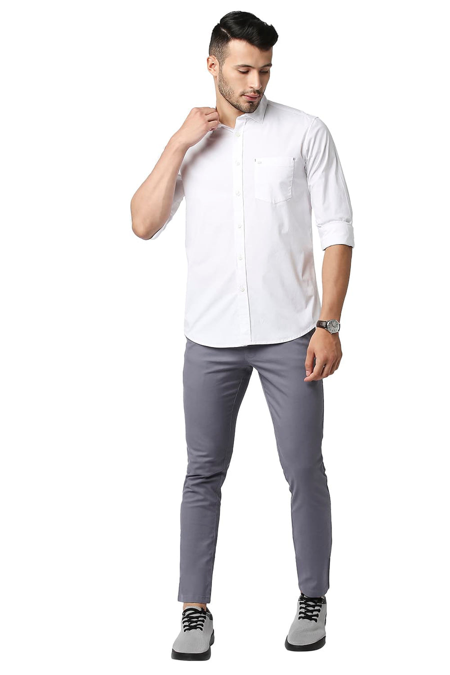 BASICS SLIM FIT BRILLIANT WHITE COTTON POPLIN STRETCH SHIRT