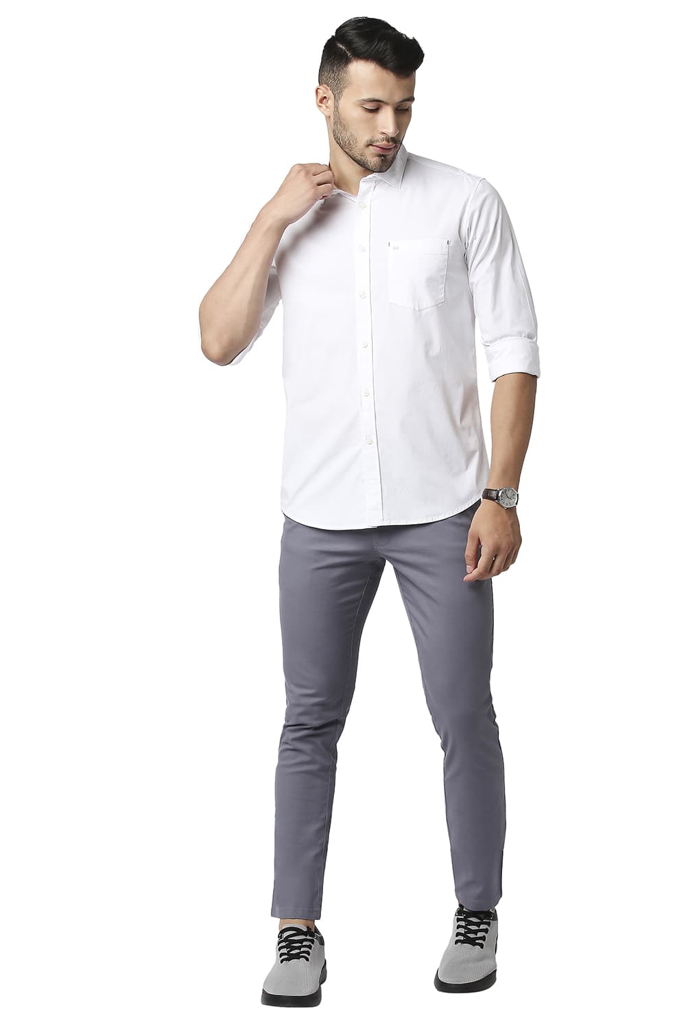 BASICS SLIM FIT COTTON POPLIN STRETCH SHIRT