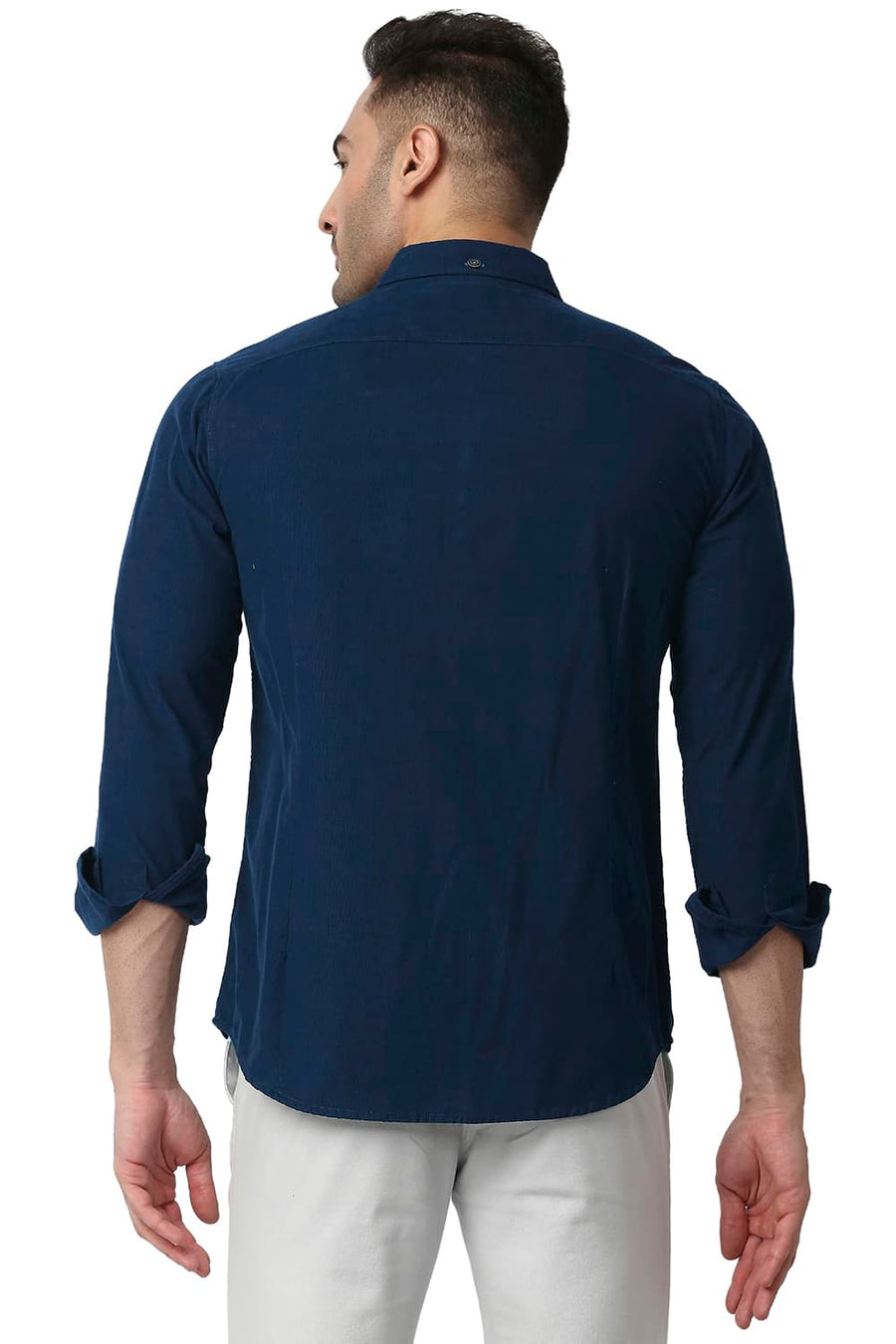 BASICS SLIM FIT TITAN BLUE COTTON CORDUORY SHIRT
