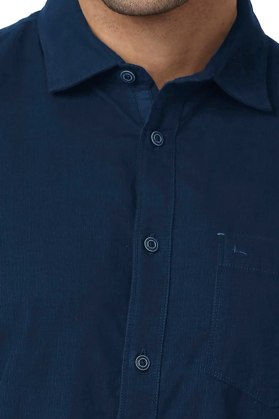 BASICS SLIM FIT TITAN BLUE COTTON CORDUORY SHIRT