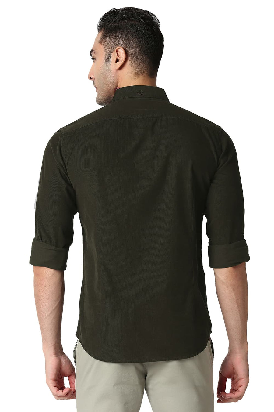 BASICS SLIM FIT ROSIN GREEN COTTON CORDUORY SHIRT