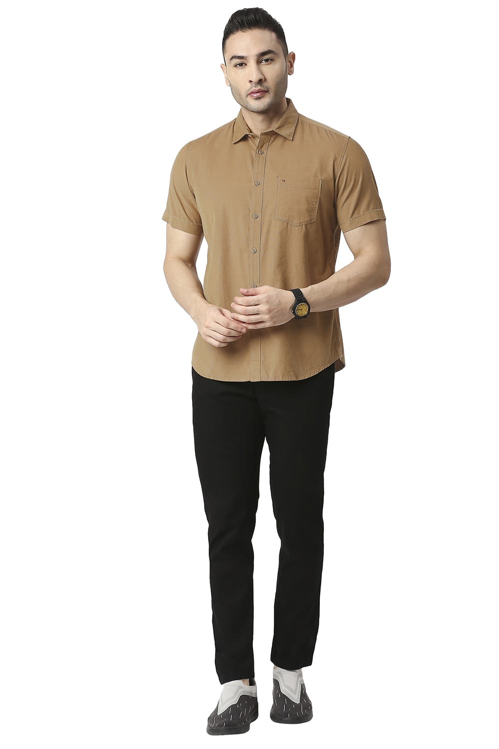 BASICS SLIM FIT COTTON CORDUORY HALFSLEEVES SHIRT