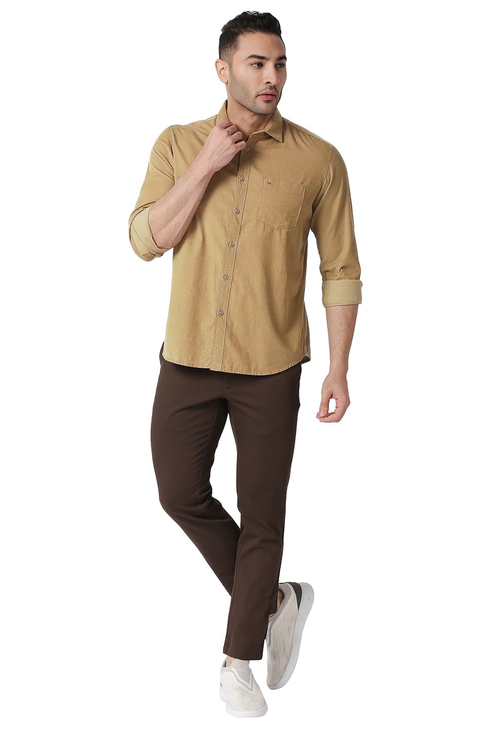 BASICS SLIM FIT COTTON CORDUORY SHIRT