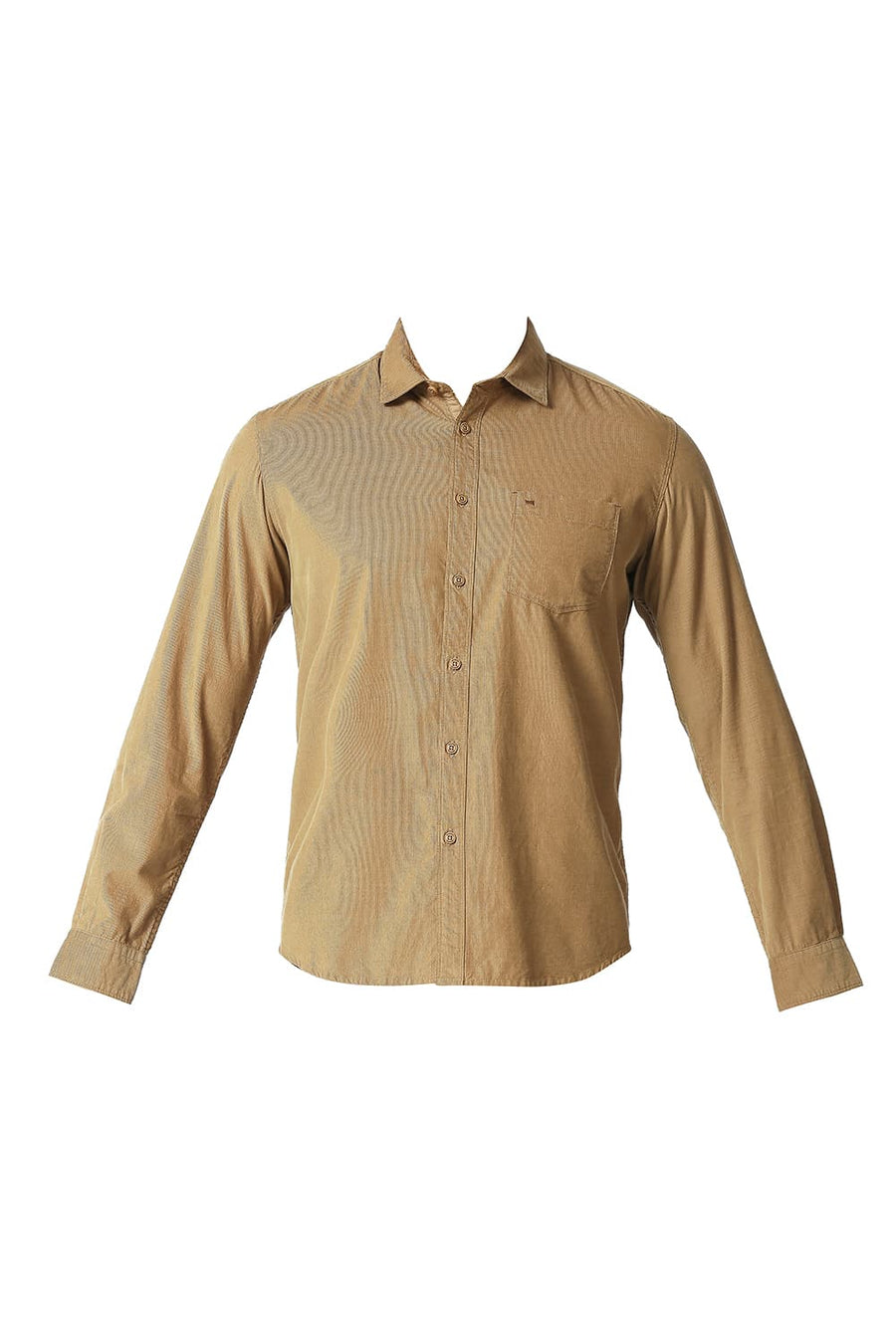 BASICS SLIM FIT BRONZE KHAKI COTTON CORDUORY SHIRT