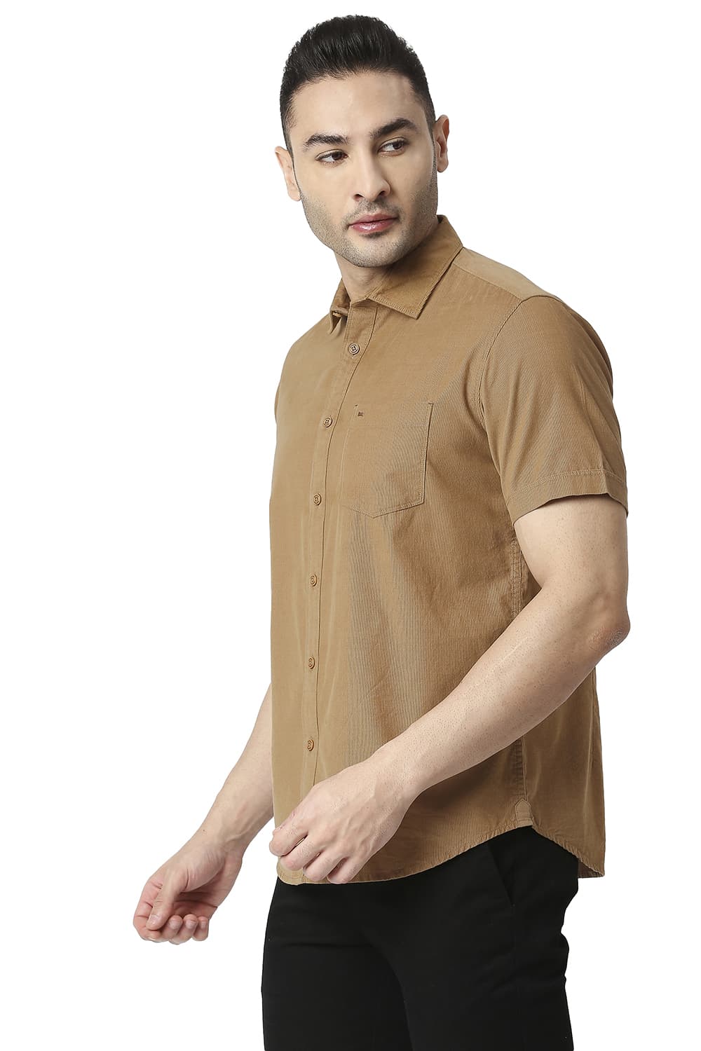 BASICS SLIM FIT COTTON CORDUORY HALFSLEEVES SHIRT