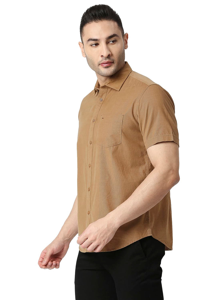 BASICS SLIM FIT COTTON CORDUORY HALFSLEEVES SHIRT