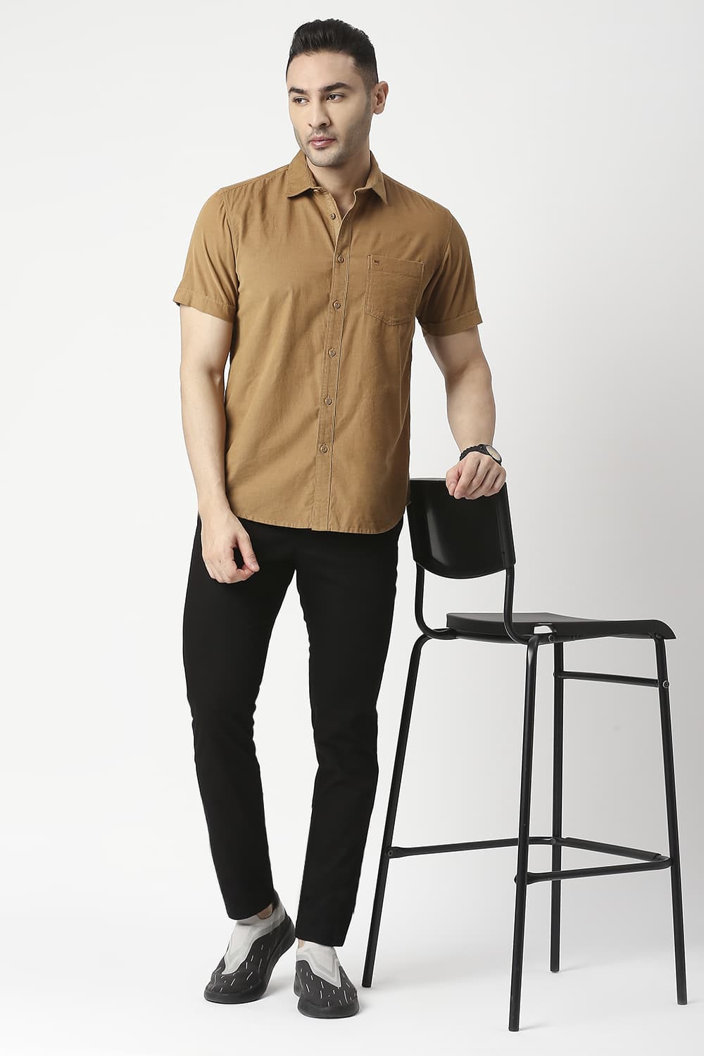 Slim Fit Cotton Corduory Halfsleeves Shirt