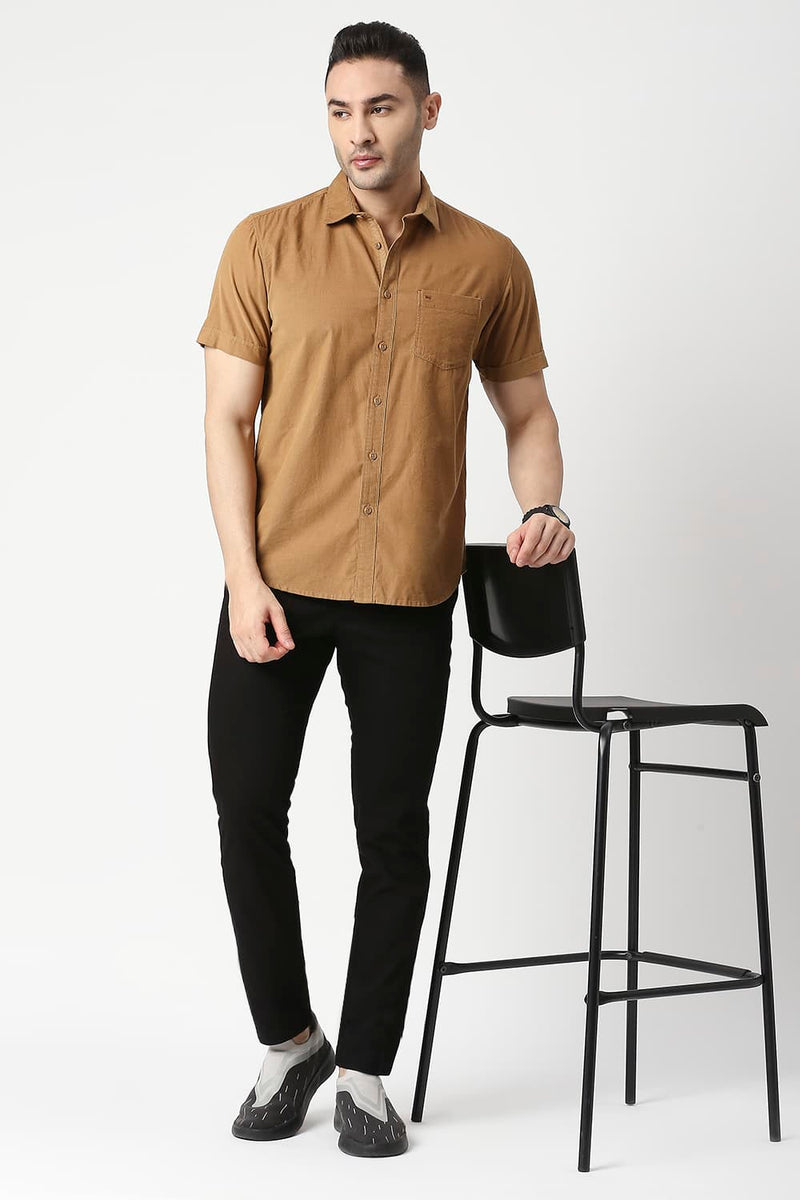 Slim Fit Cotton Corduory Halfsleeves Shirt