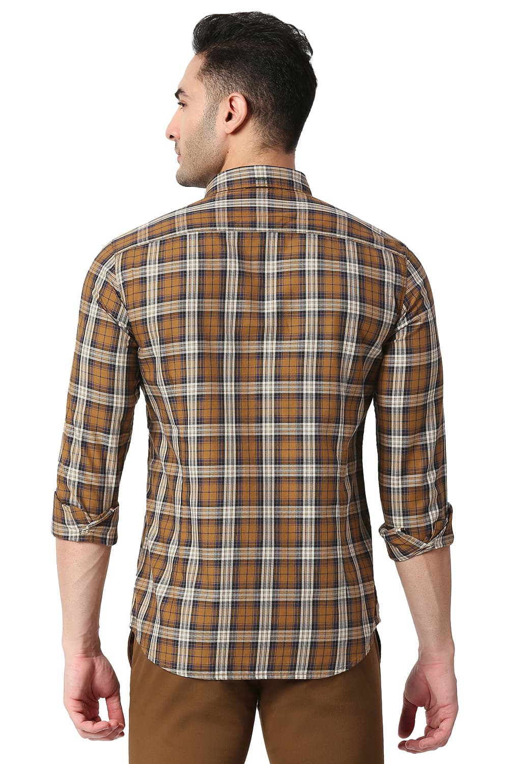 BASICS SLIM FIT COTTON TWILL CHECKS SHIRT