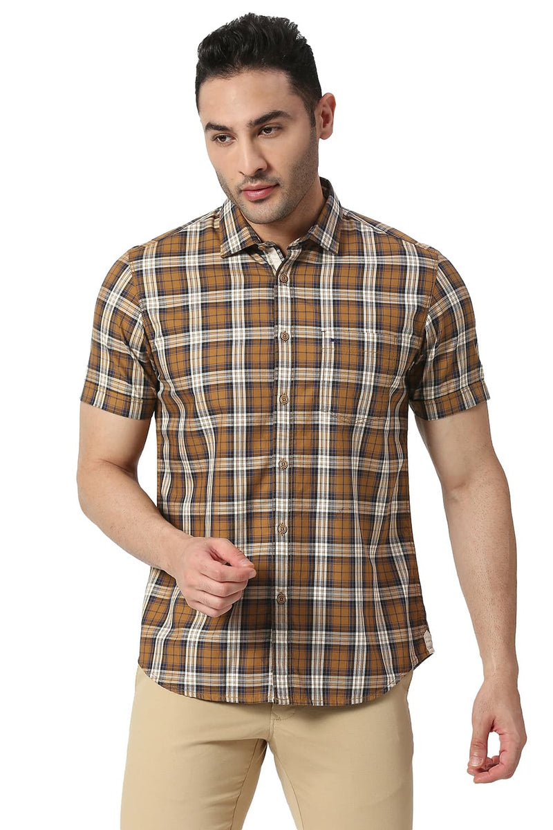 BASICS SLIM FIT COTTON TWILL CHECKS SHIRT