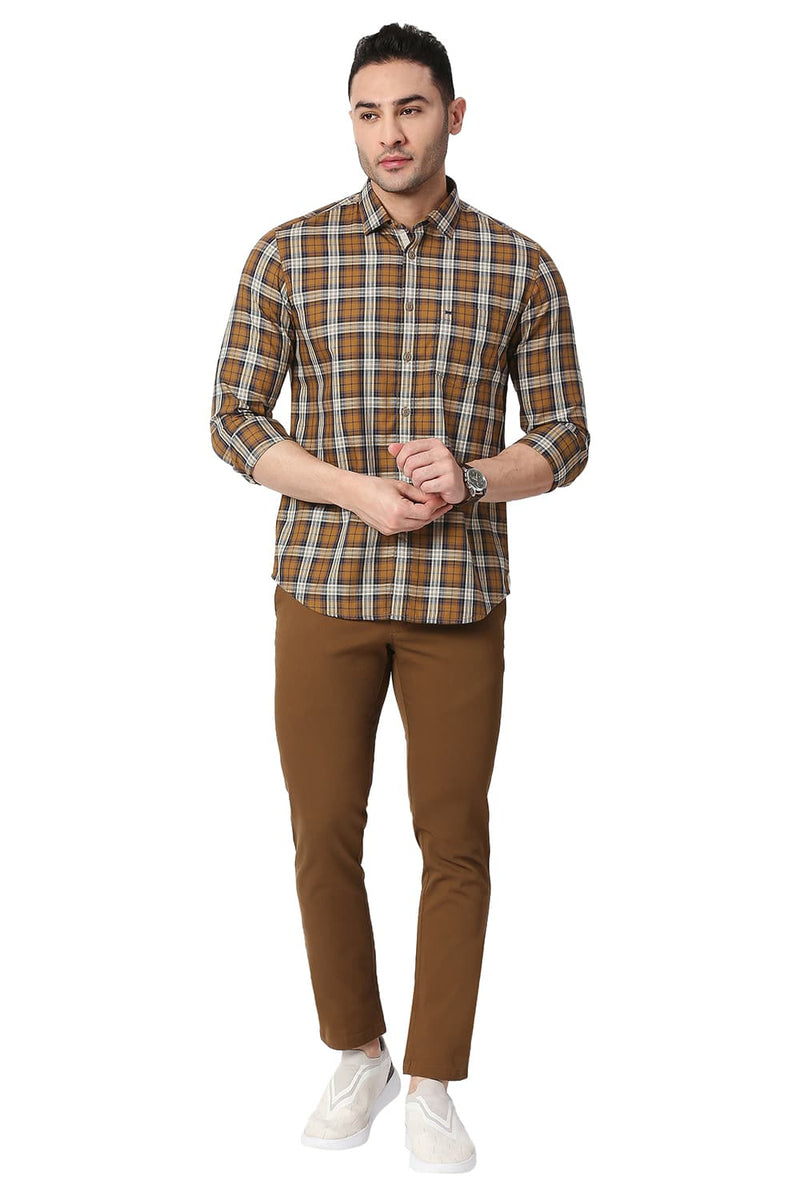 BASICS SLIM FIT COTTON TWILL CHECKS SHIRT