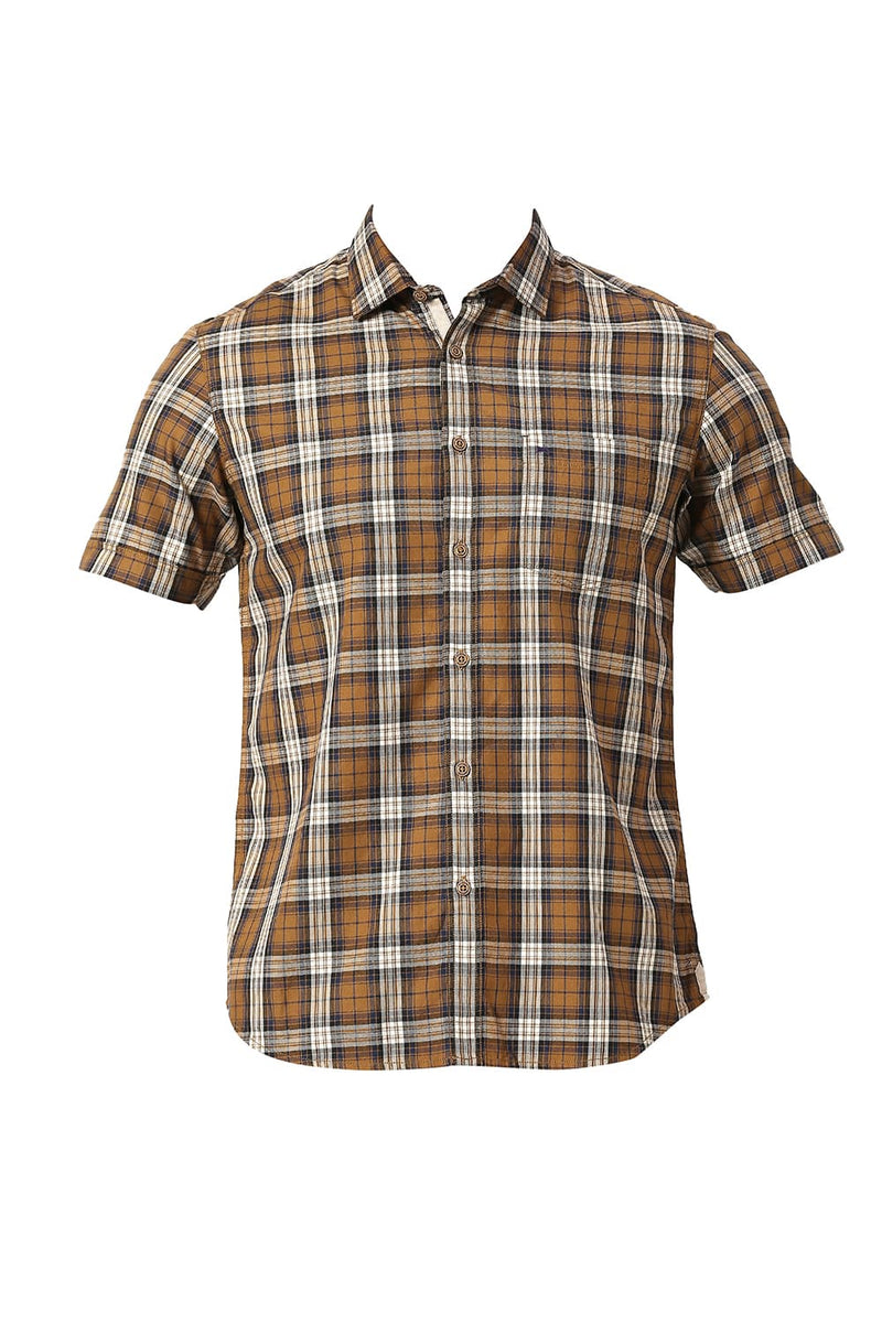 BASICS SLIM FIT COTTON TWILL CHECKS HALFSLEEVES SHIRT