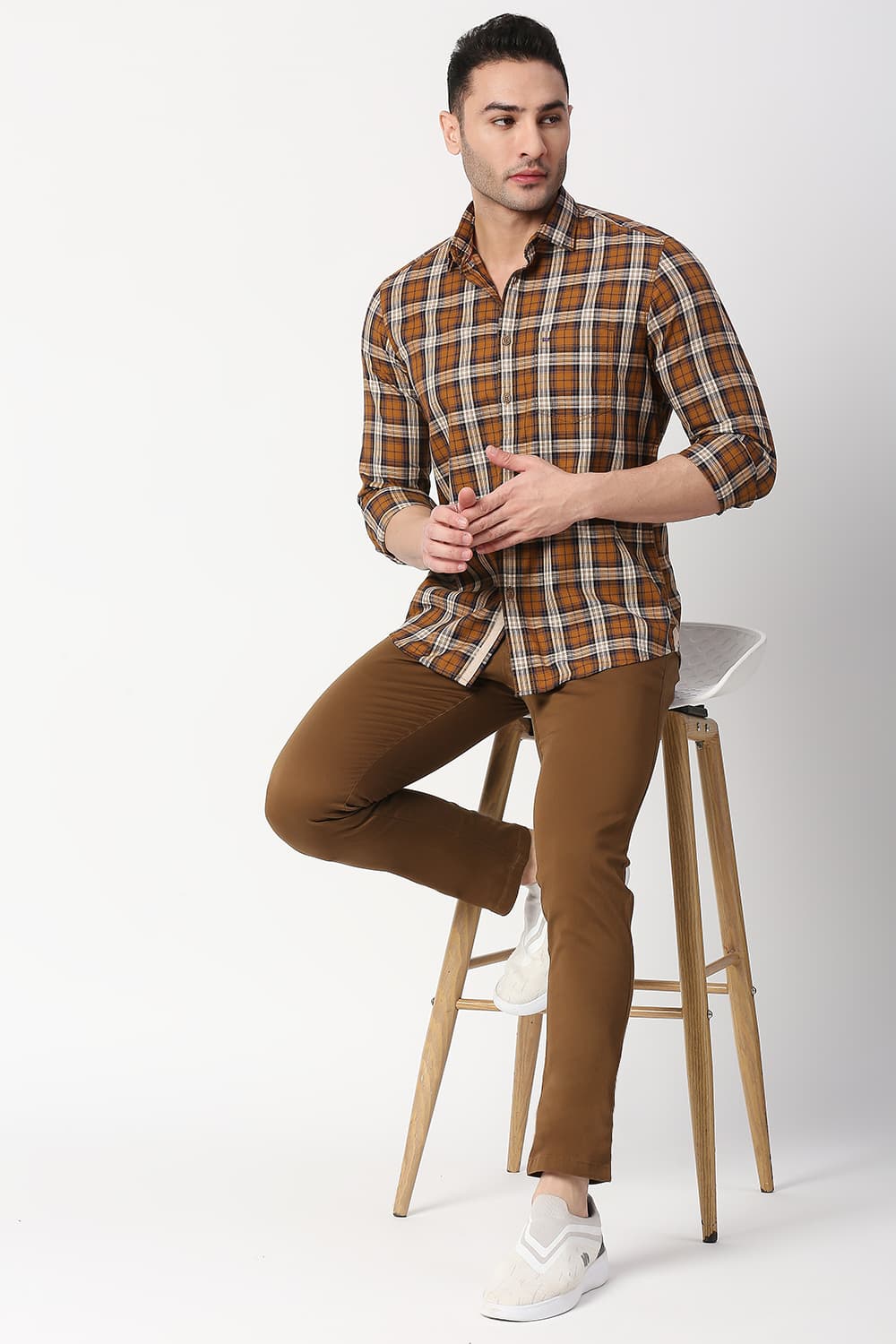 Slim Fit Cotton Twill Checks Shirt