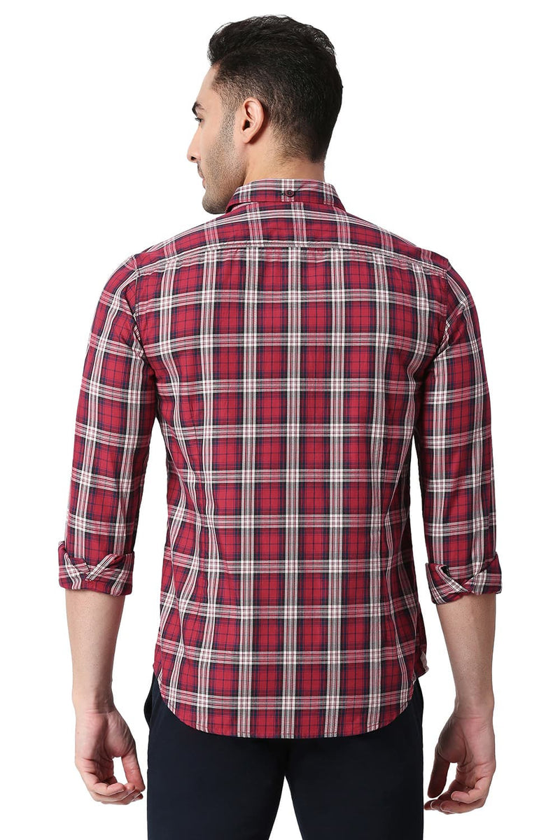 BASICS SLIM FIT COTTON TWILL CHECKS SHIRT