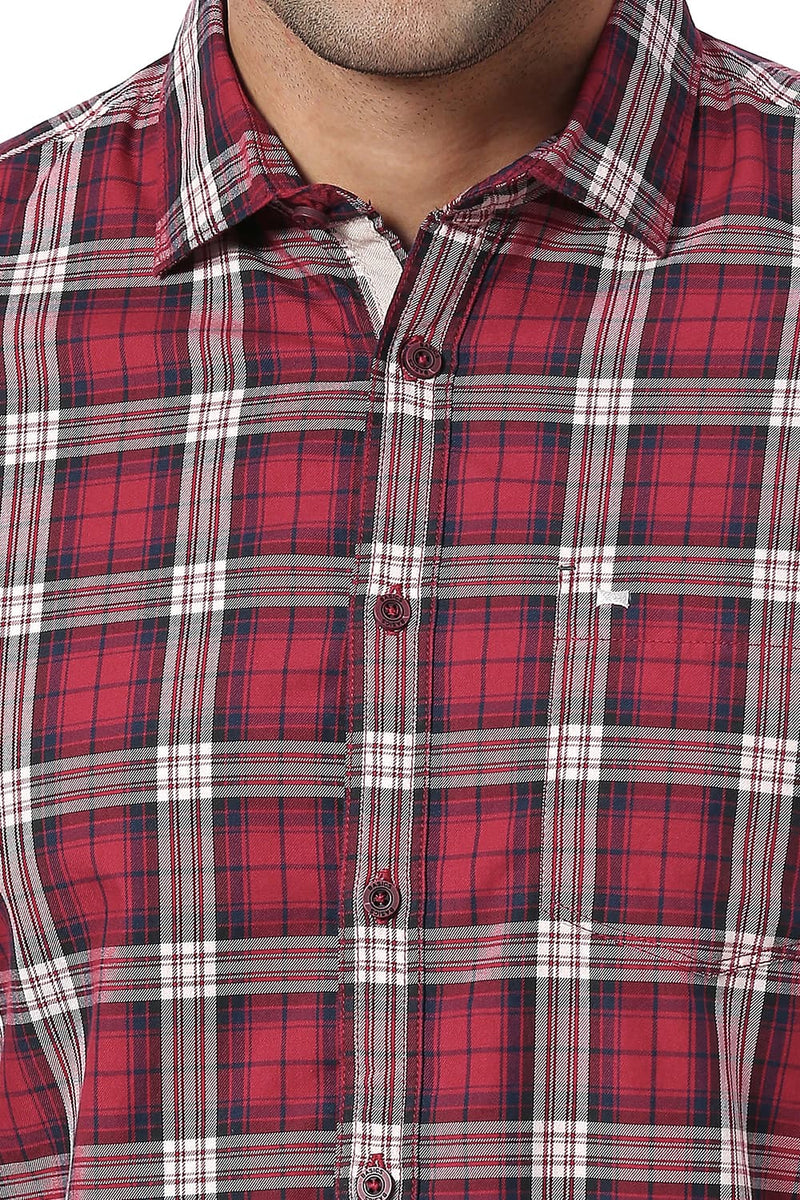 BASICS SLIM FIT COTTON TWILL CHECKS HALFSLEEVES SHIRT