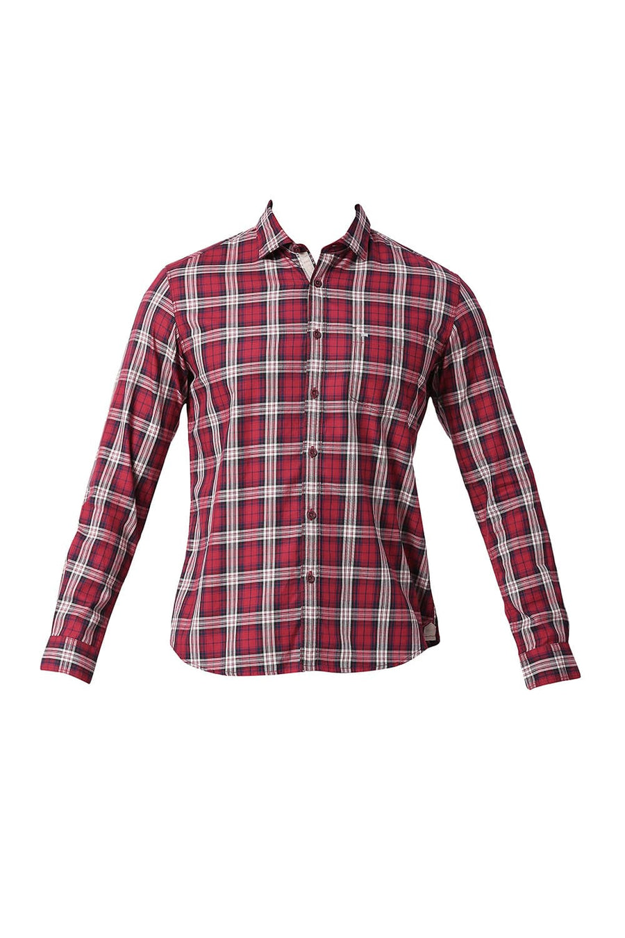BASICS SLIM FIT CRIMSON RED COTTON TWILL CHECKS SHIRT