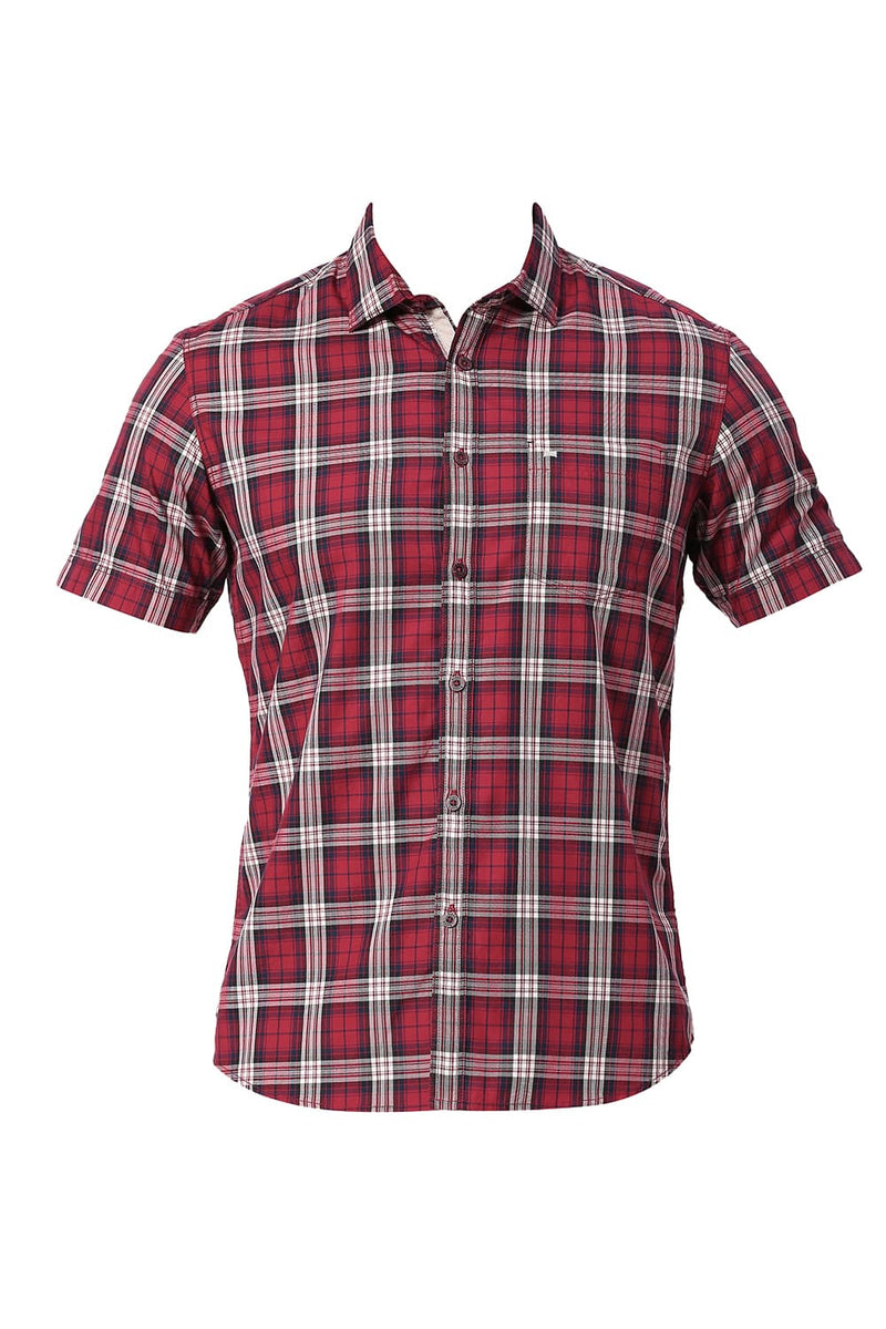 BASICS SLIM FIT COTTON TWILL CHECKS HALFSLEEVES SHIRT