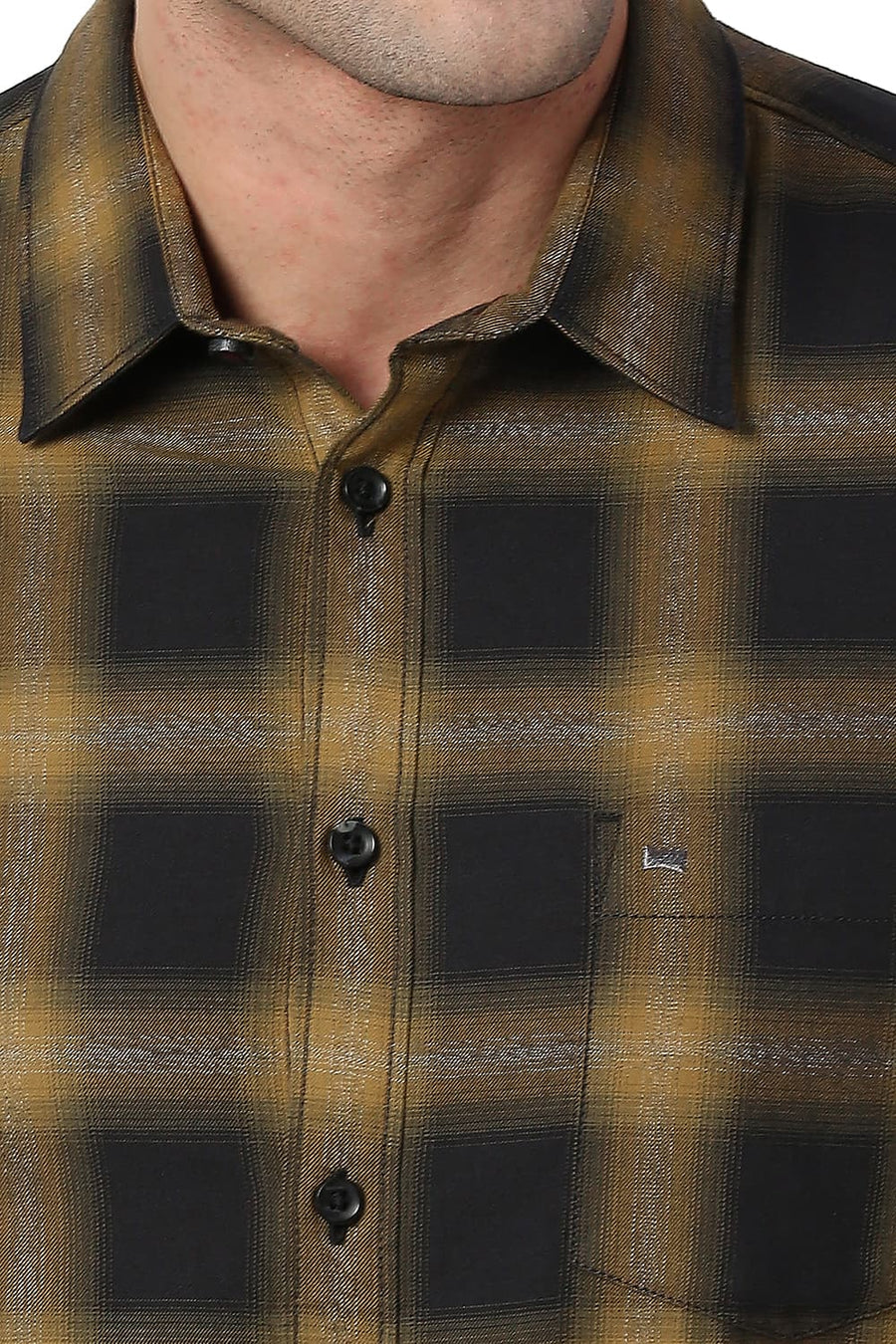 BASICS SLIM FIT TINSEL YELLOW COTTON GRINDLE CHECKS SHIRT