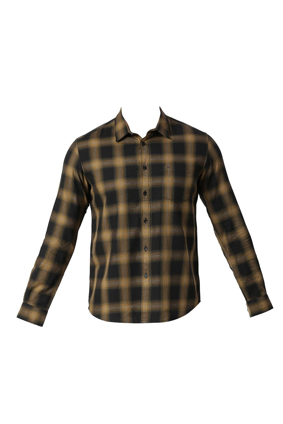 BASICS SLIM FIT TINSEL YELLOW COTTON GRINDLE CHECKS SHIRT