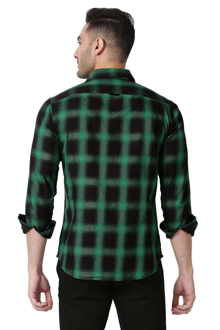 BASICS SLIM FIT JELLY GREEN COTTON GRINDLE CHECKS SHIRT