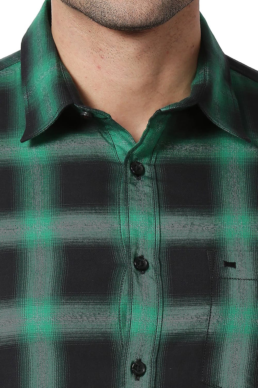 BASICS SLIM FIT JELLY GREEN COTTON GRINDLE CHECKS SHIRT