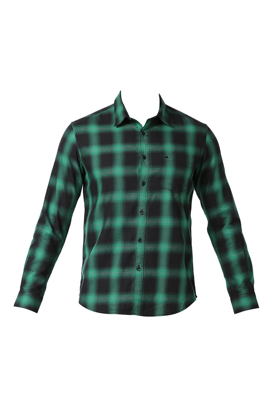 BASICS SLIM FIT JELLY GREEN COTTON GRINDLE CHECKS SHIRT