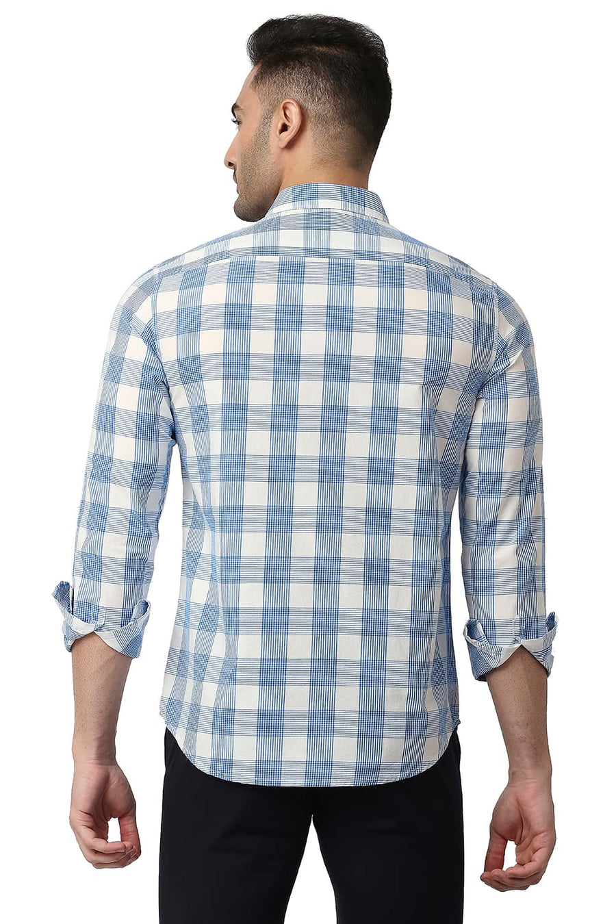 BASICS SLIM FIT IMPERIAL BLUE COTTON CHECKS SHIRT