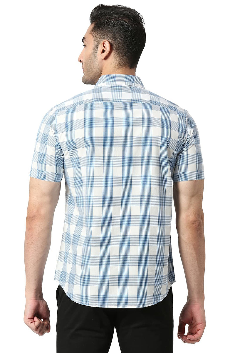 BASICS SLIM FIT COTTON CHECKS HALFSLEEVES SHIRT