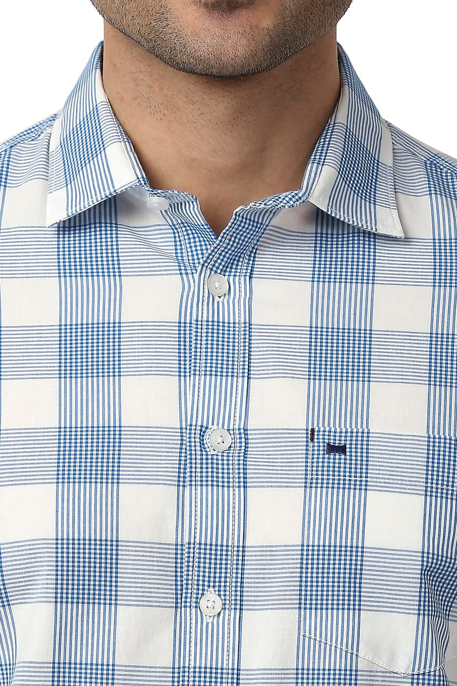 BASICS SLIM FIT IMPERIAL BLUE COTTON CHECKS SHIRT
