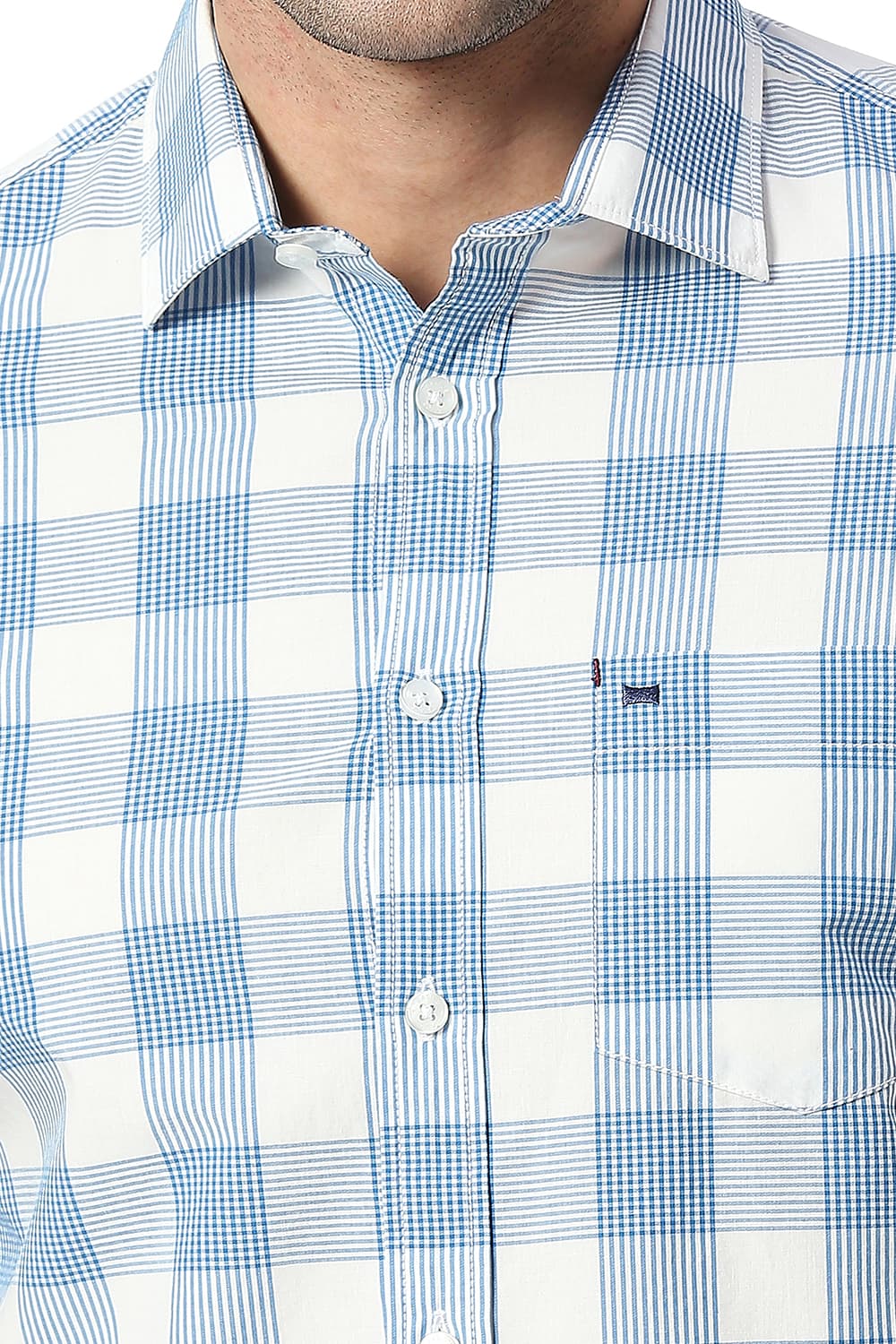 BASICS SLIM FIT COTTON CHECKS HALFSLEEVES SHIRT