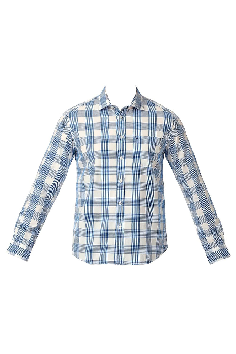 BASICS SLIM FIT IMPERIAL BLUE COTTON CHECKS SHIRT