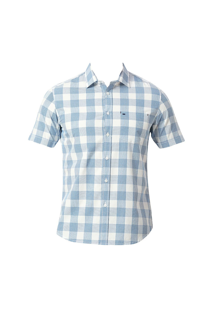 BASICS SLIM FIT COTTON CHECKS HALFSLEEVES SHIRT