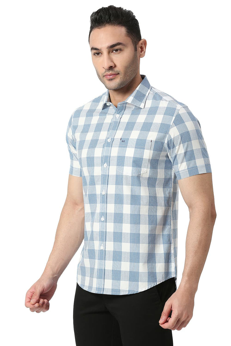 BASICS SLIM FIT COTTON CHECKS HALFSLEEVES SHIRT