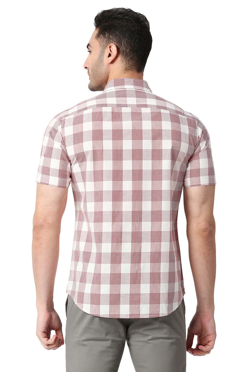 BASICS SLIM FIT COTTON CHECKS HALFSLEEVES SHIRT