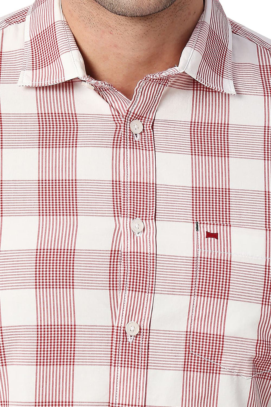 BASICS SLIM FIT RACING RED COTTON CHECKS SHIRT