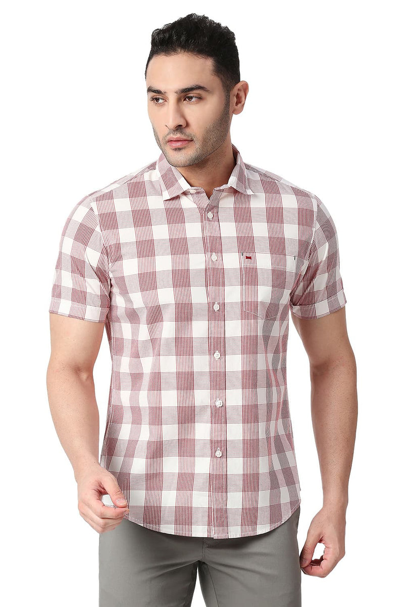 BASICS SLIM FIT COTTON CHECKS HALFSLEEVES SHIRT