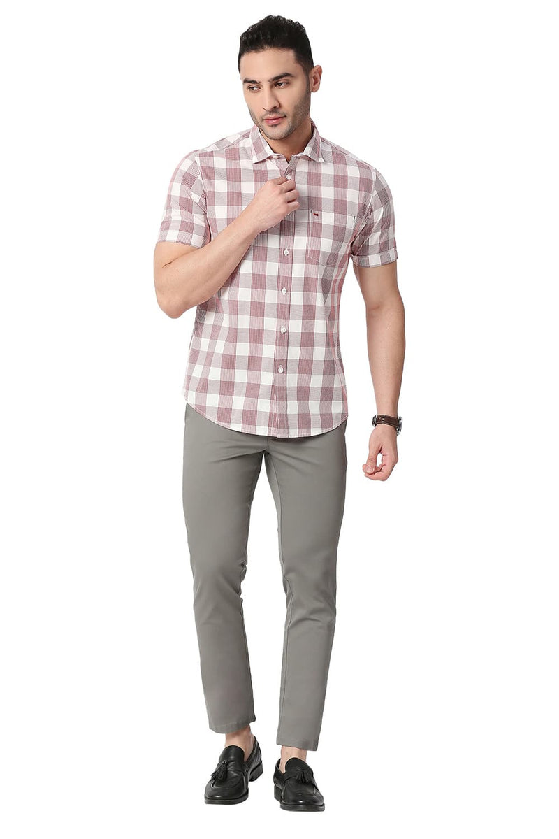 BASICS SLIM FIT COTTON CHECKS HALFSLEEVES SHIRT