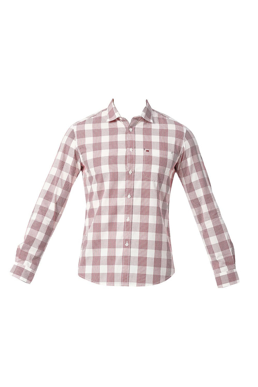 BASICS SLIM FIT RACING RED COTTON CHECKS SHIRT