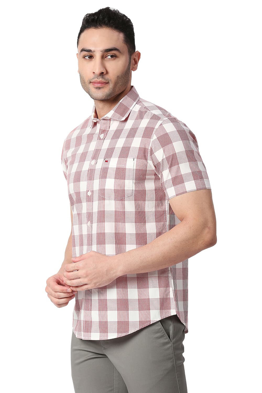 BASICS SLIM FIT COTTON CHECKS HALFSLEEVES SHIRT