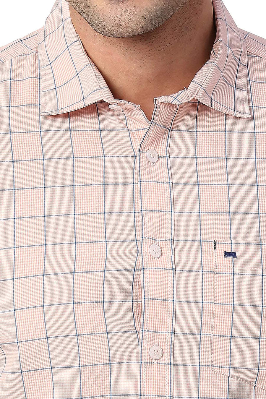 BASICS SLIM FIT MUTED ORANGE COTTON CHECKS SHIRT