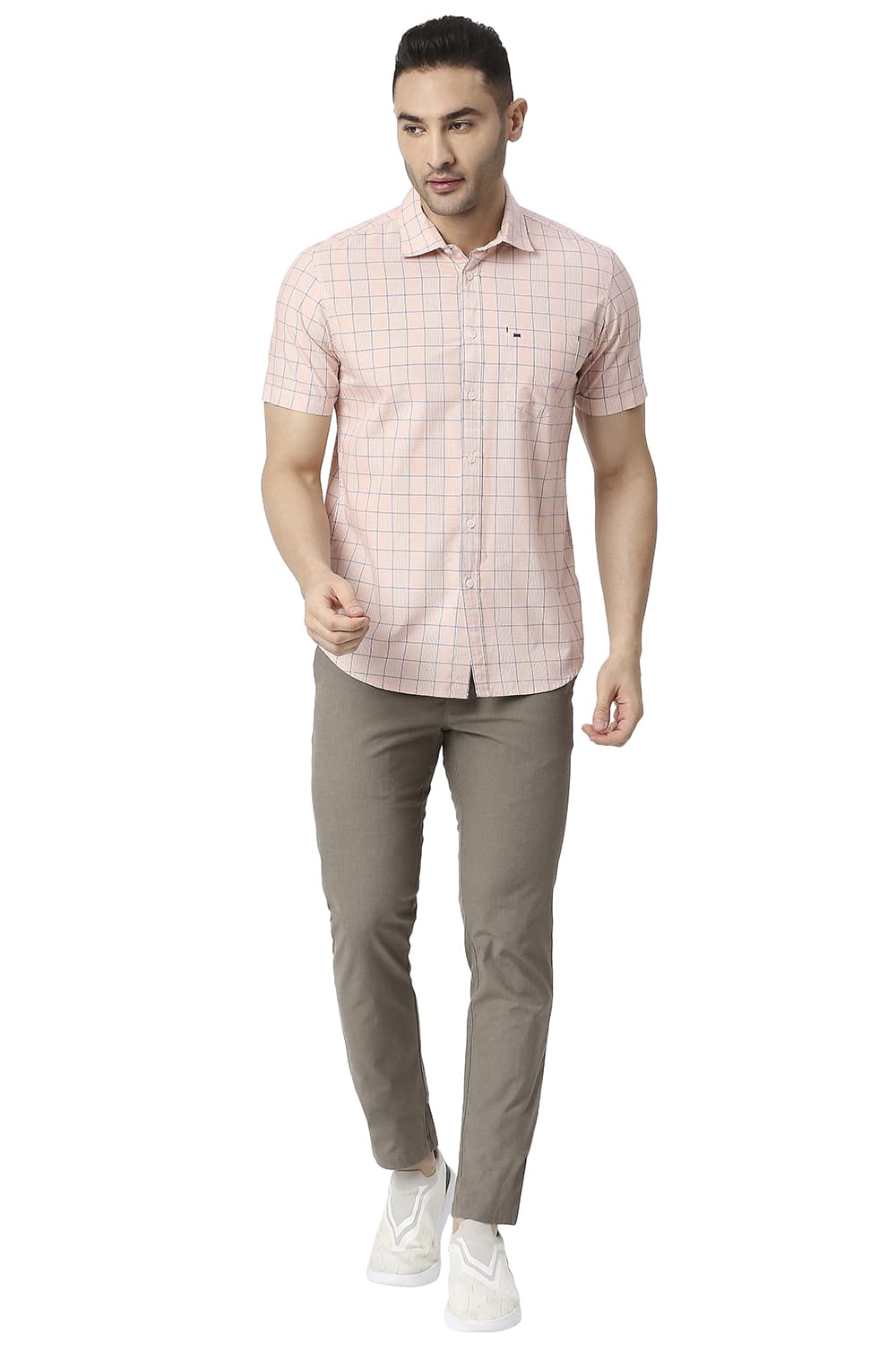 BASICS SLIM FIT COTTON CHECKS HALFSLEEVES SHIRT