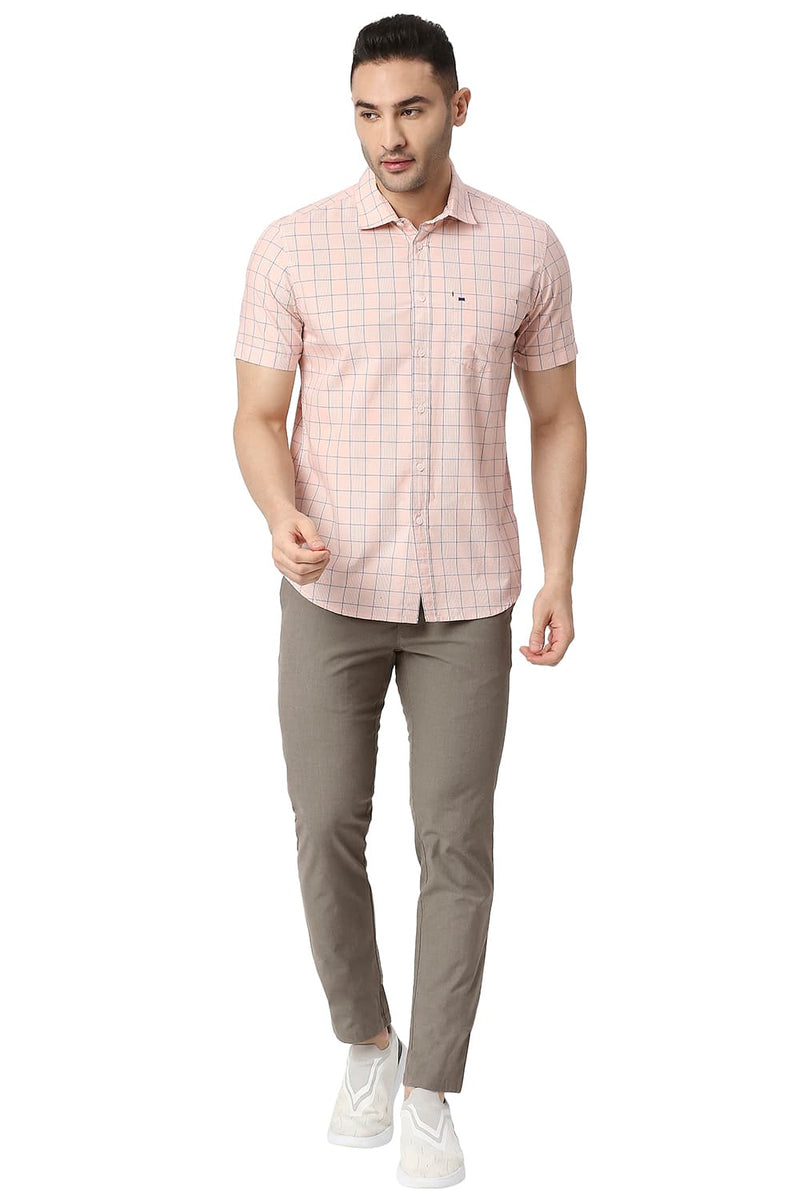 BASICS SLIM FIT COTTON CHECKS HALFSLEEVES SHIRT