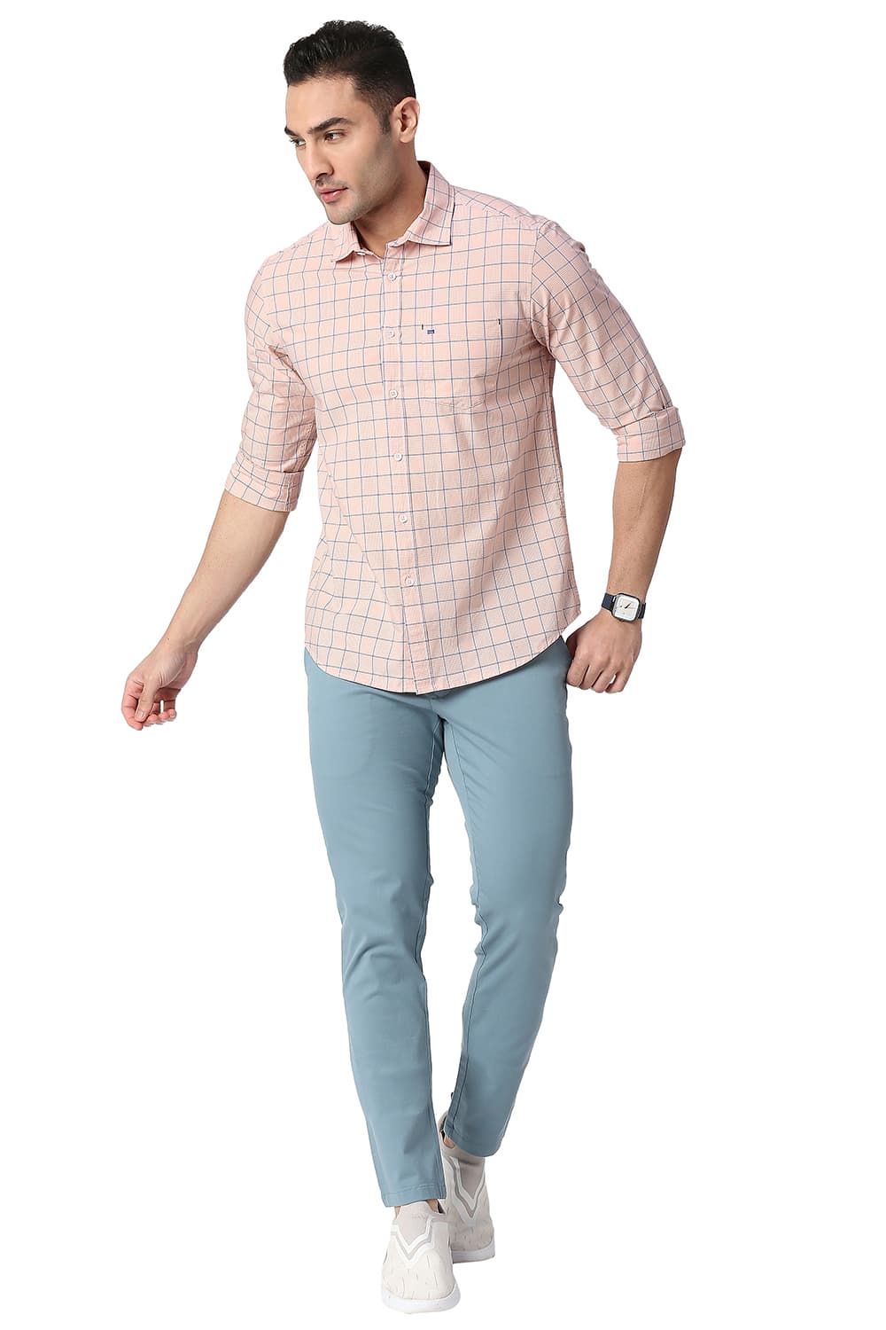 BASICS SLIM FIT COTTON CHECKS SHIRT