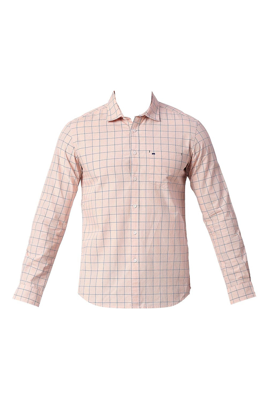 BASICS SLIM FIT MUTED ORANGE COTTON CHECKS SHIRT